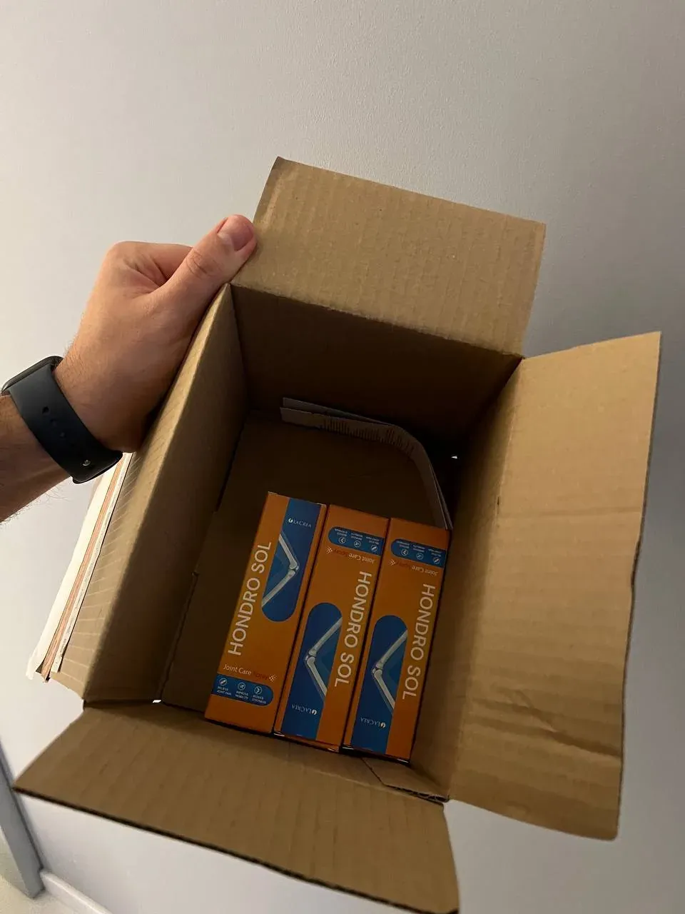 Varias cajas de Hondro Sol dentro del paquete de envío de cartón